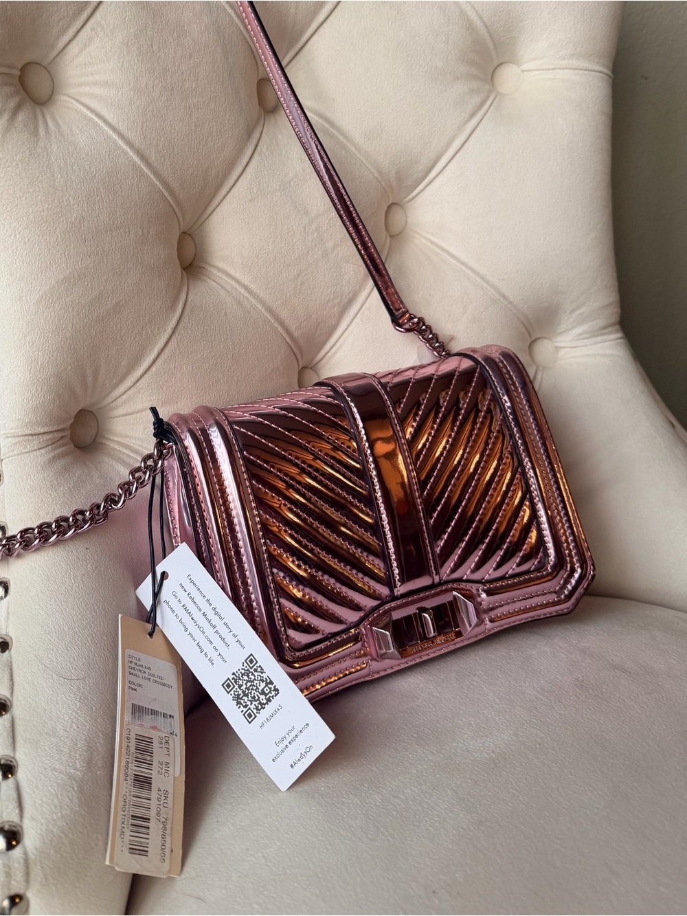 Rebecca Minkoff Metallic Purple Chevron Quilted Crossbody Bag NWT